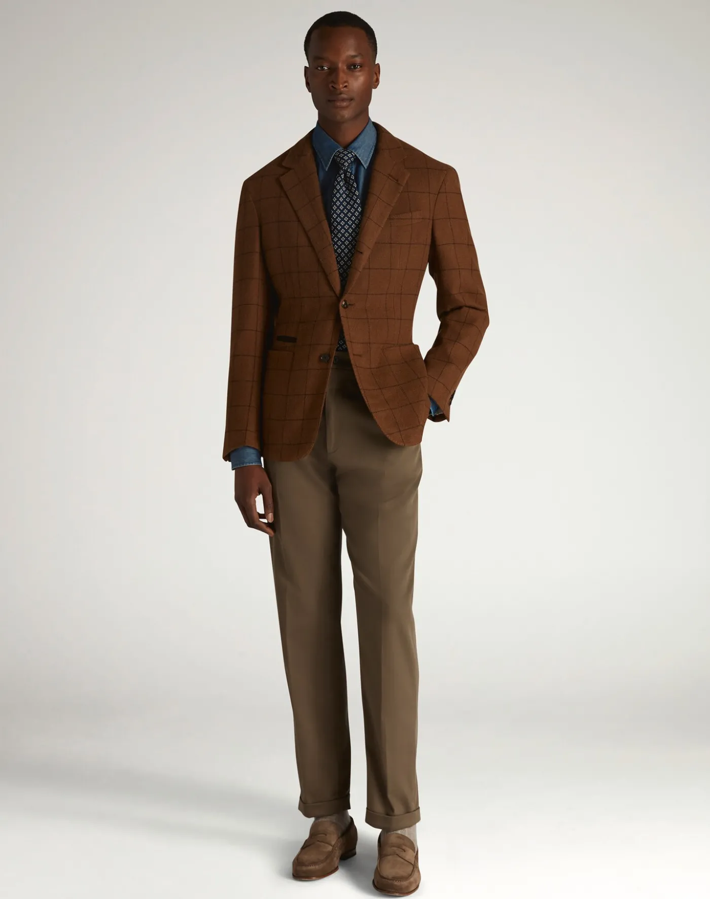 Camel Windowpane Cavendish Single Breasted Sports Coat