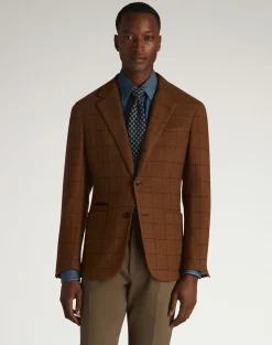 Camel Windowpane Cavendish Single Breasted Sports Coat