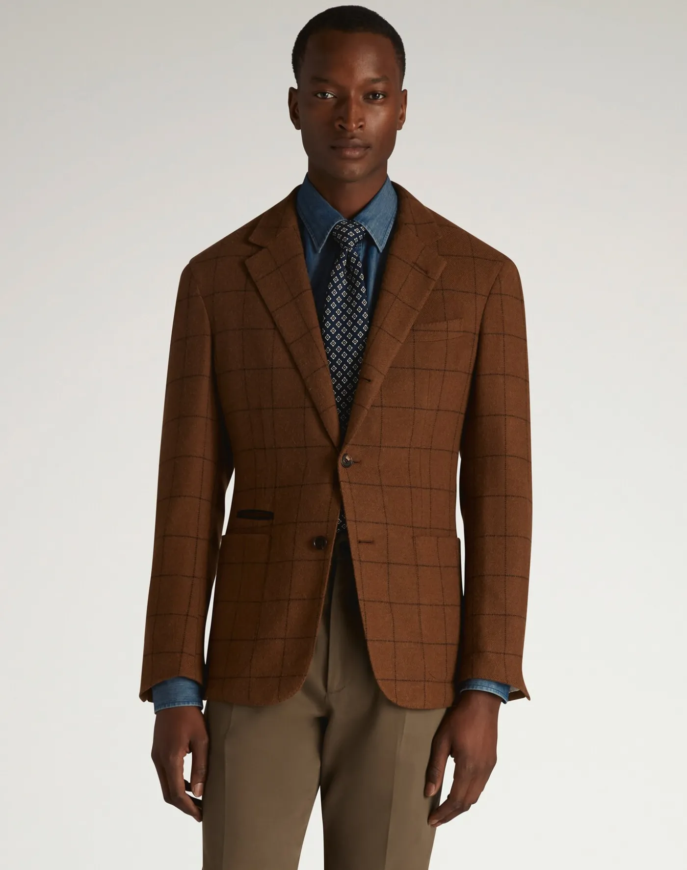 Camel Windowpane Cavendish Single Breasted Sports Coat