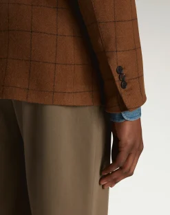 Camel Windowpane Cavendish Single Breasted Sports Coat
