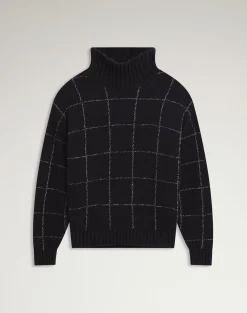 Cashmere Check Intarsia High Neck Jumper