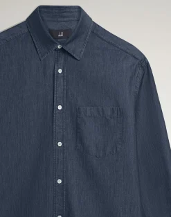 Cotton Cashmere Chambray Long Sleeve Point Collar Shirt