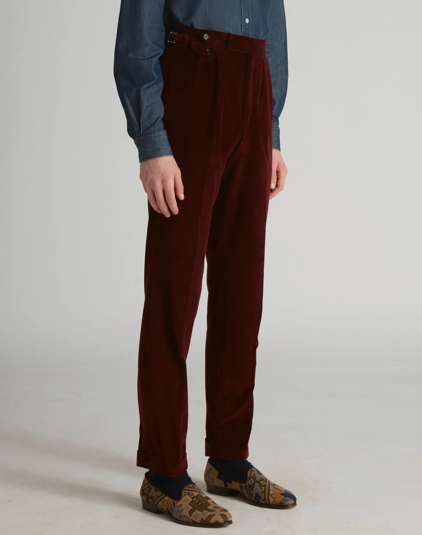 Cotton Cashmere Corduroy Double Pleated Trousers