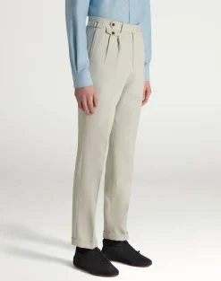 Cotton Cashmere Double Pleated Trousers