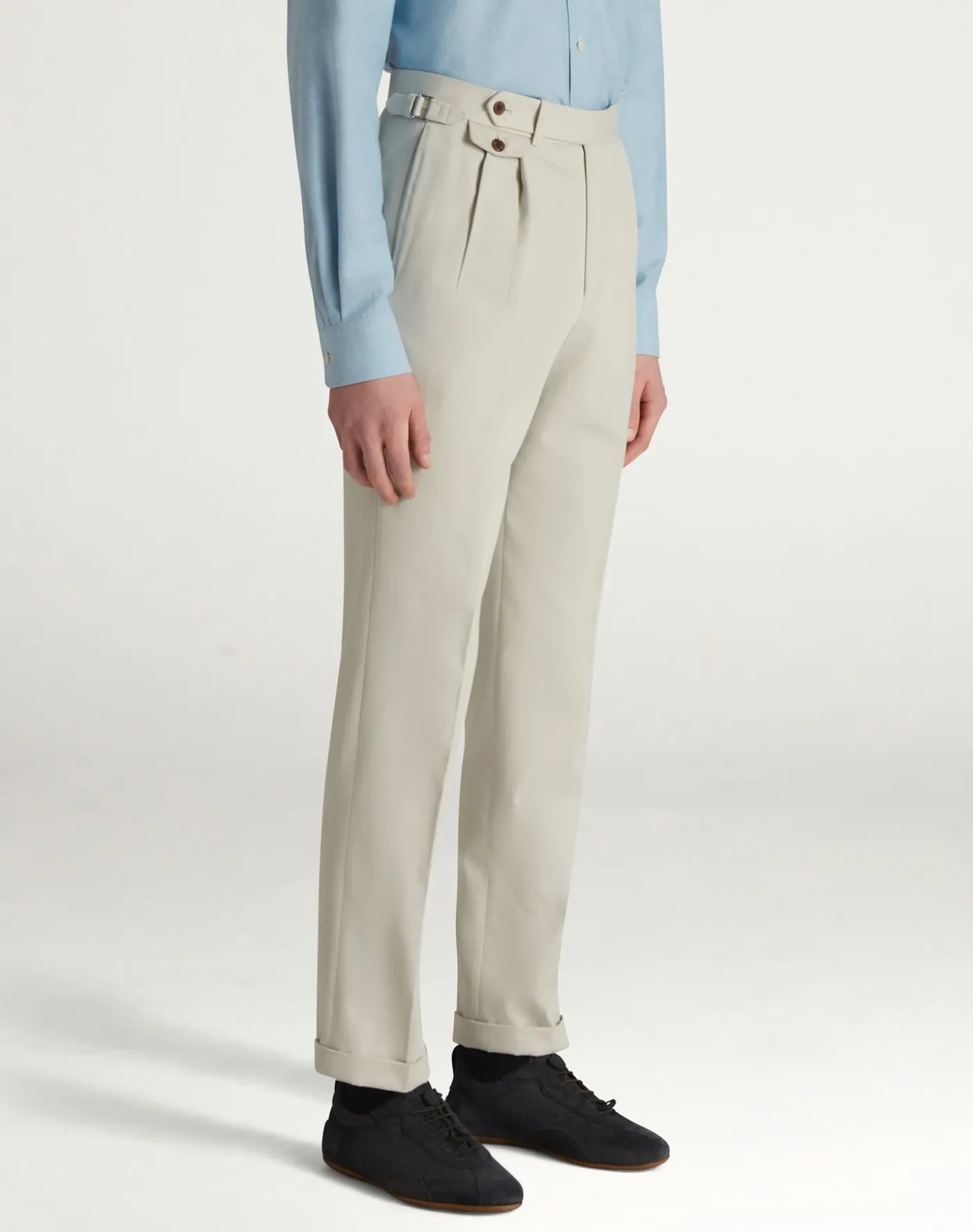 Cotton Cashmere Double Pleated Trousers