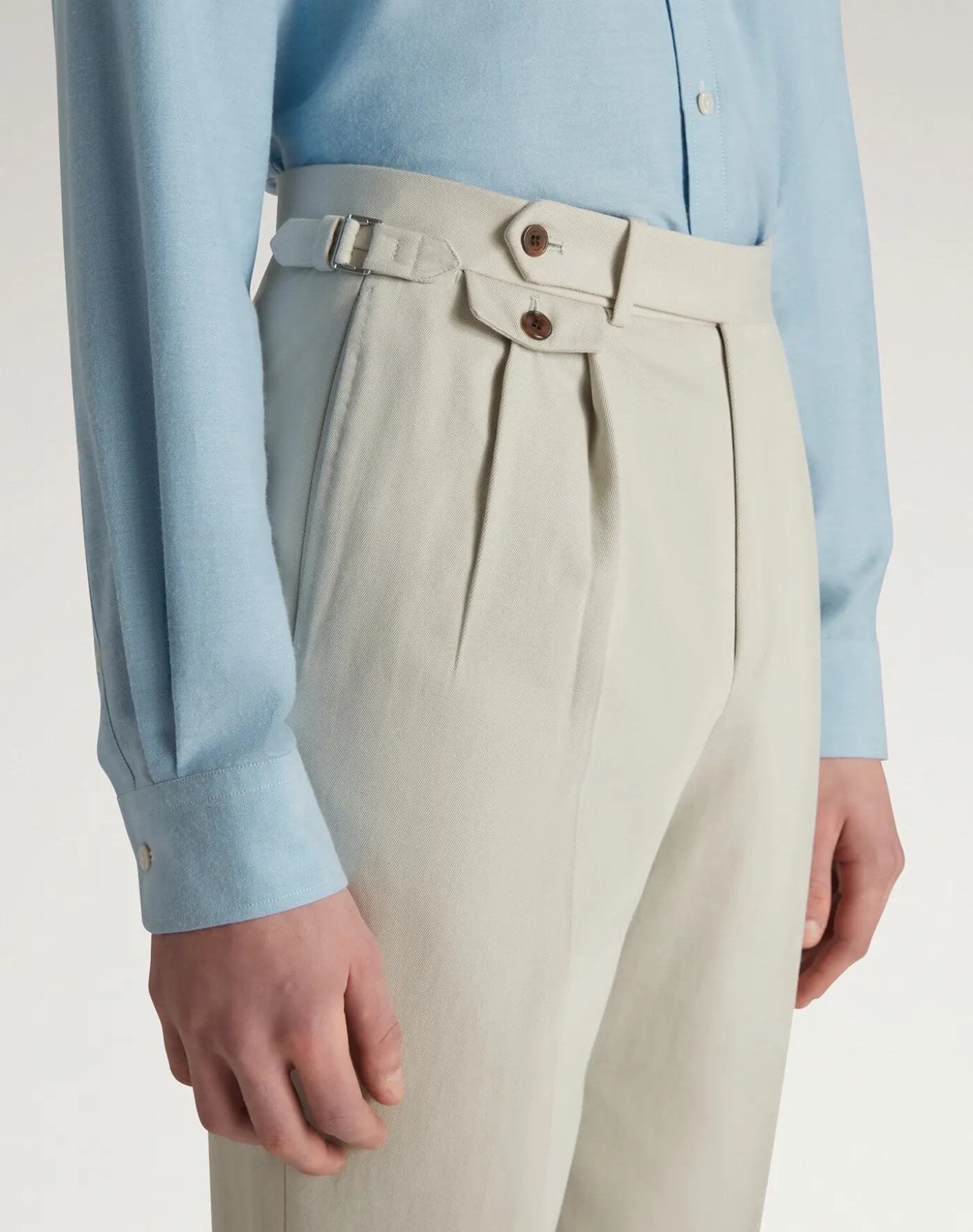 Cotton Cashmere Double Pleated Trousers