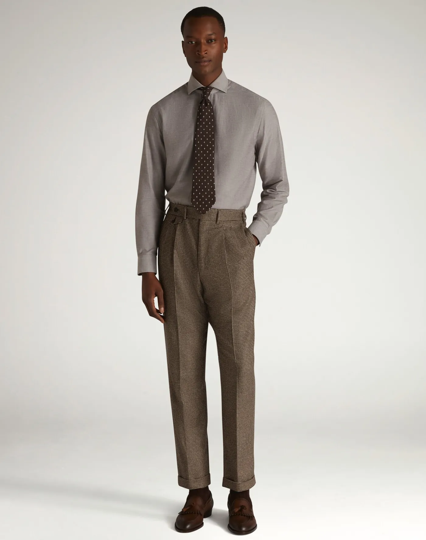 Cotton Cashmere Oxford Long Sleeve Spread Collar Shirt