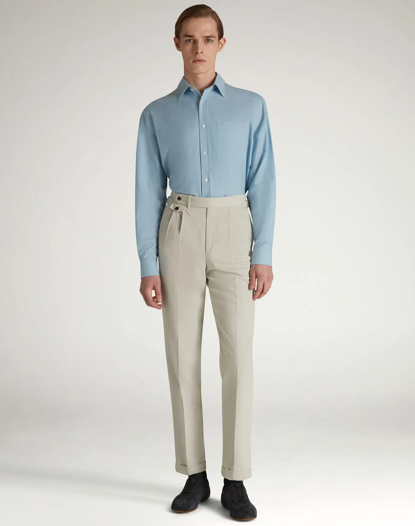 Cotton Cashmere Oxford Long Sleeve Point Collar Shirt