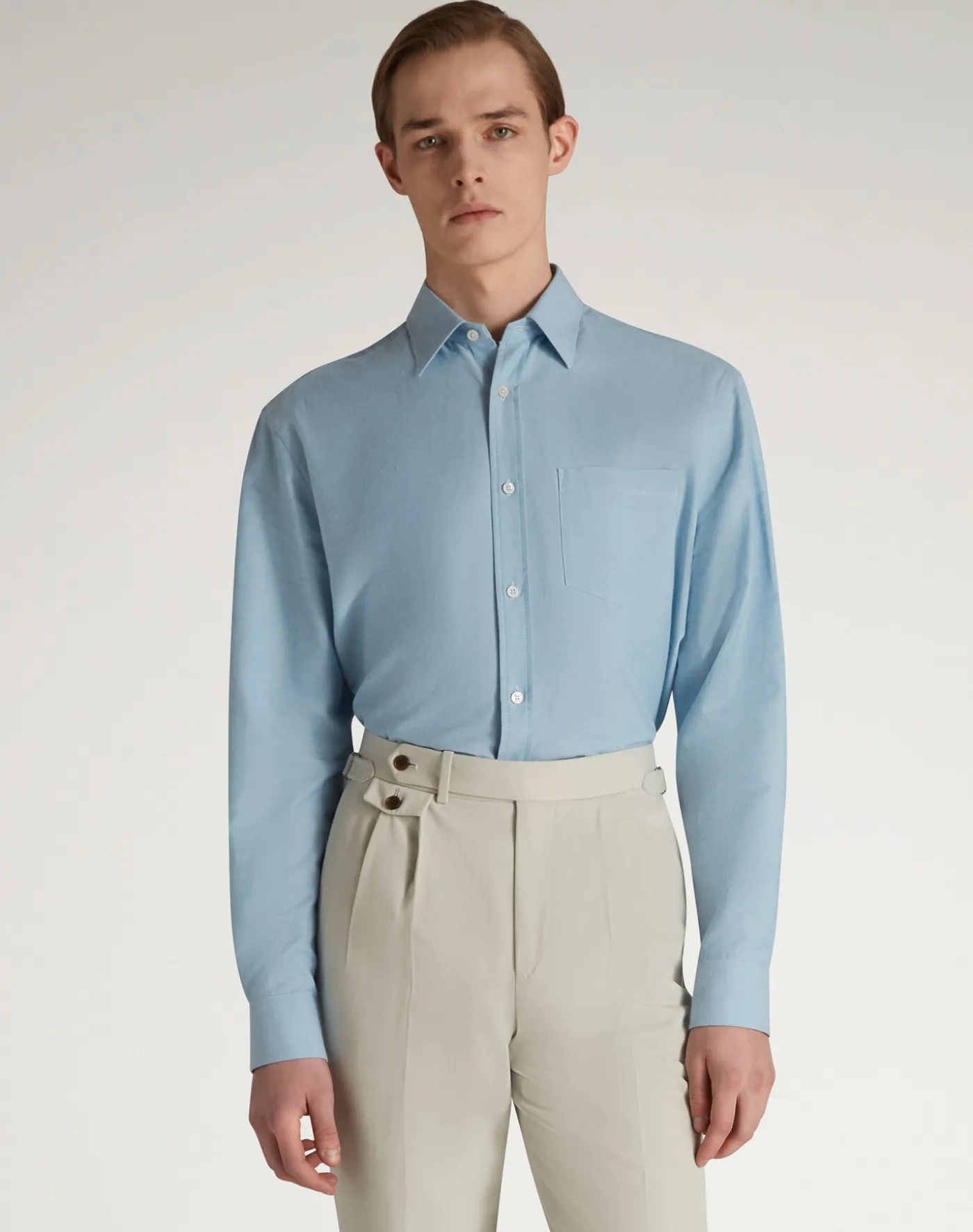 Cotton Cashmere Oxford Long Sleeve Point Collar Shirt