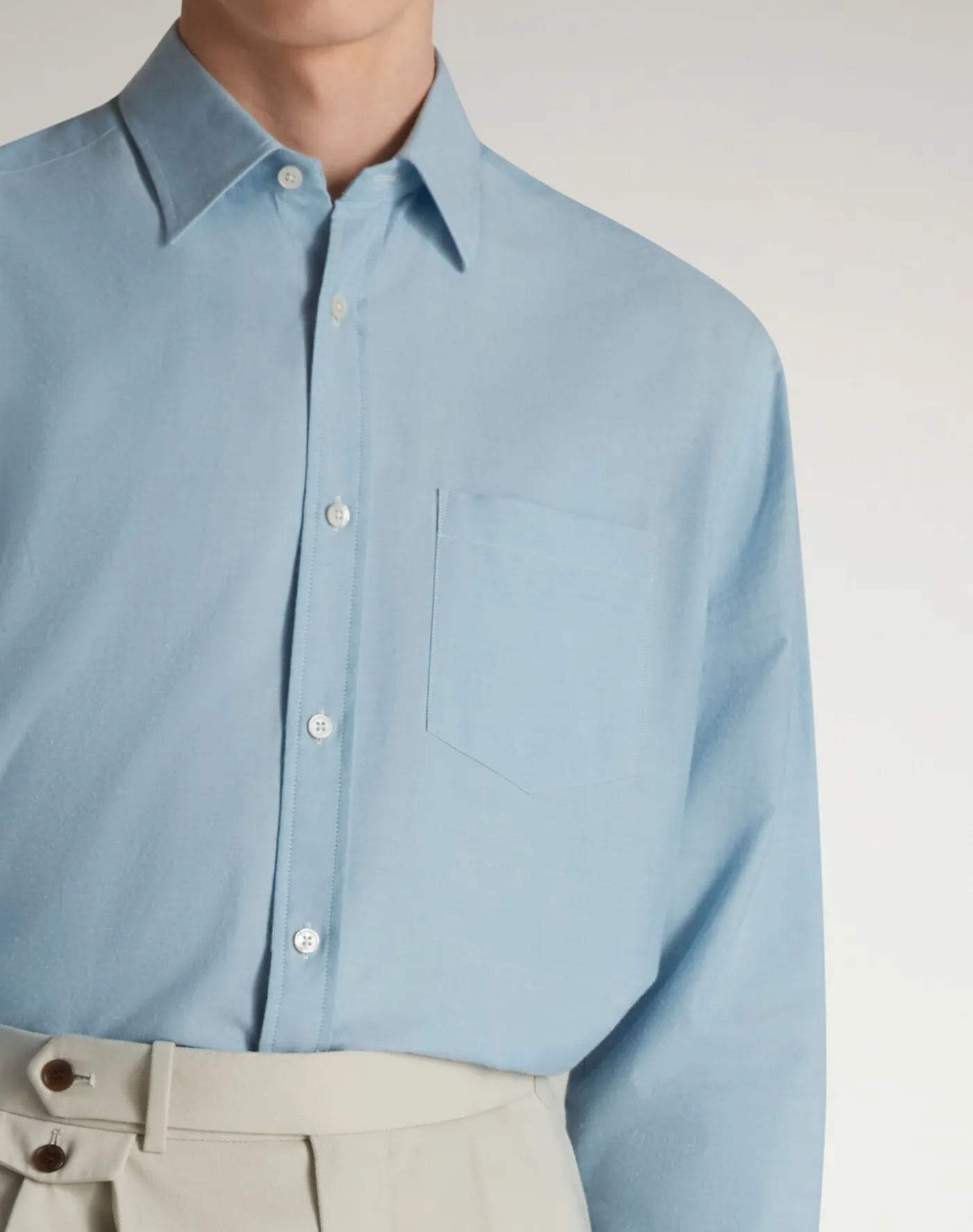 Cotton Cashmere Oxford Long Sleeve Point Collar Shirt