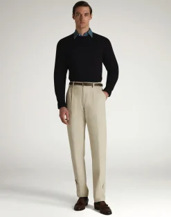 Cotton Micro Herringbone Single Pleat Tapered Chinos