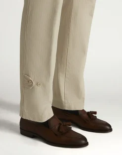 Cotton Micro Herringbone Single Pleat Tapered Chinos