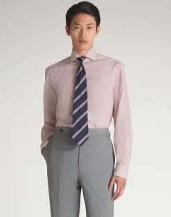 Cotton Pinstripe Long Sleeve Spread Collar Shirt