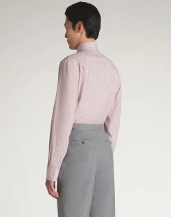 Cotton Pinstripe Long Sleeve Spread Collar Shirt