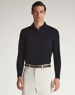 Cotton Silk Pique Long Sleeve Polo