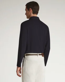Cotton Silk Pique Long Sleeve Polo