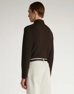 Cotton Silk Pique Long Sleeve Polo