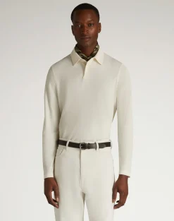 Cotton Silk Pique Long Sleeve Polo