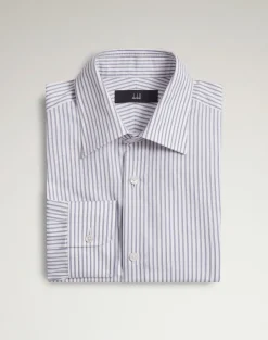 Cotton Stripe Long Sleeve Point Collar Shirt