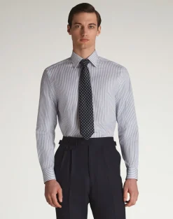 Cotton Stripe Long Sleeve Point Collar Shirt