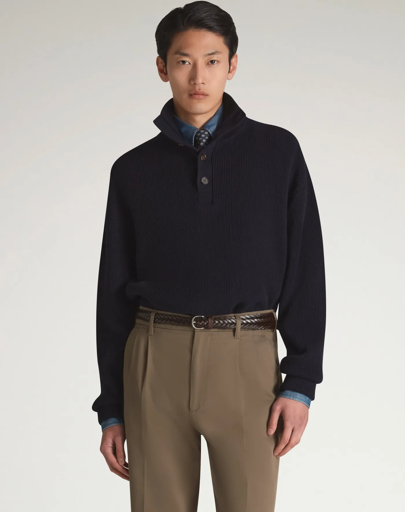 English Rib Cashmere 1/4 Button Jumper