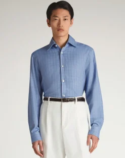 Giza Cotton Cashmere Tattersal Check Long Sleeve Spread Collar Shirt