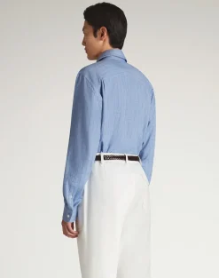 Giza Cotton Cashmere Tattersal Check Long Sleeve Spread Collar Shirt