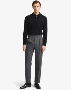 Melange Wool Cashmere Flannel Double Pleated Trousers