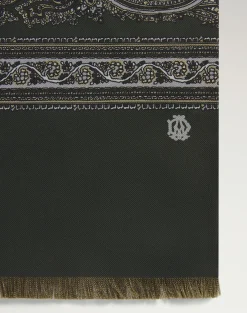 Silk Screen Printed Double Face Floral Medallion Scarf