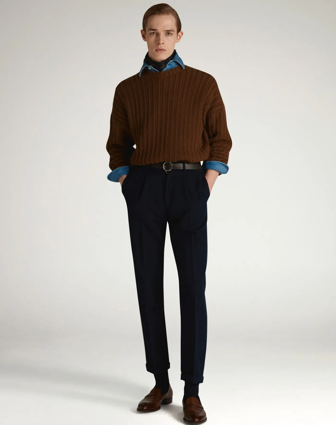 Textured Cashmere Cable Crew Neck Jumper