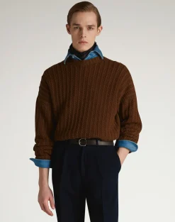 Textured Cashmere Cable Crew Neck Jumper