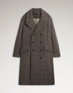 Wool Cashmere Twill Windowpane Double Breasted Coat