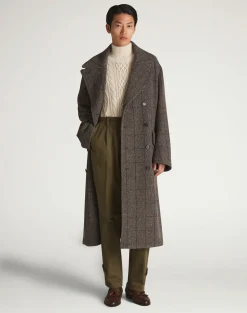 Wool Cashmere Twill Windowpane Double Breasted Coat