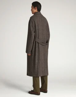 Wool Cashmere Twill Windowpane Double Breasted Coat