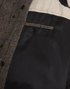 Wool Cashmere Twill Windowpane Double Breasted Coat