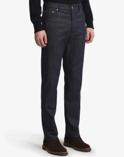 Wool Cotton Denim Straight Leg 5 Pocket Trousers