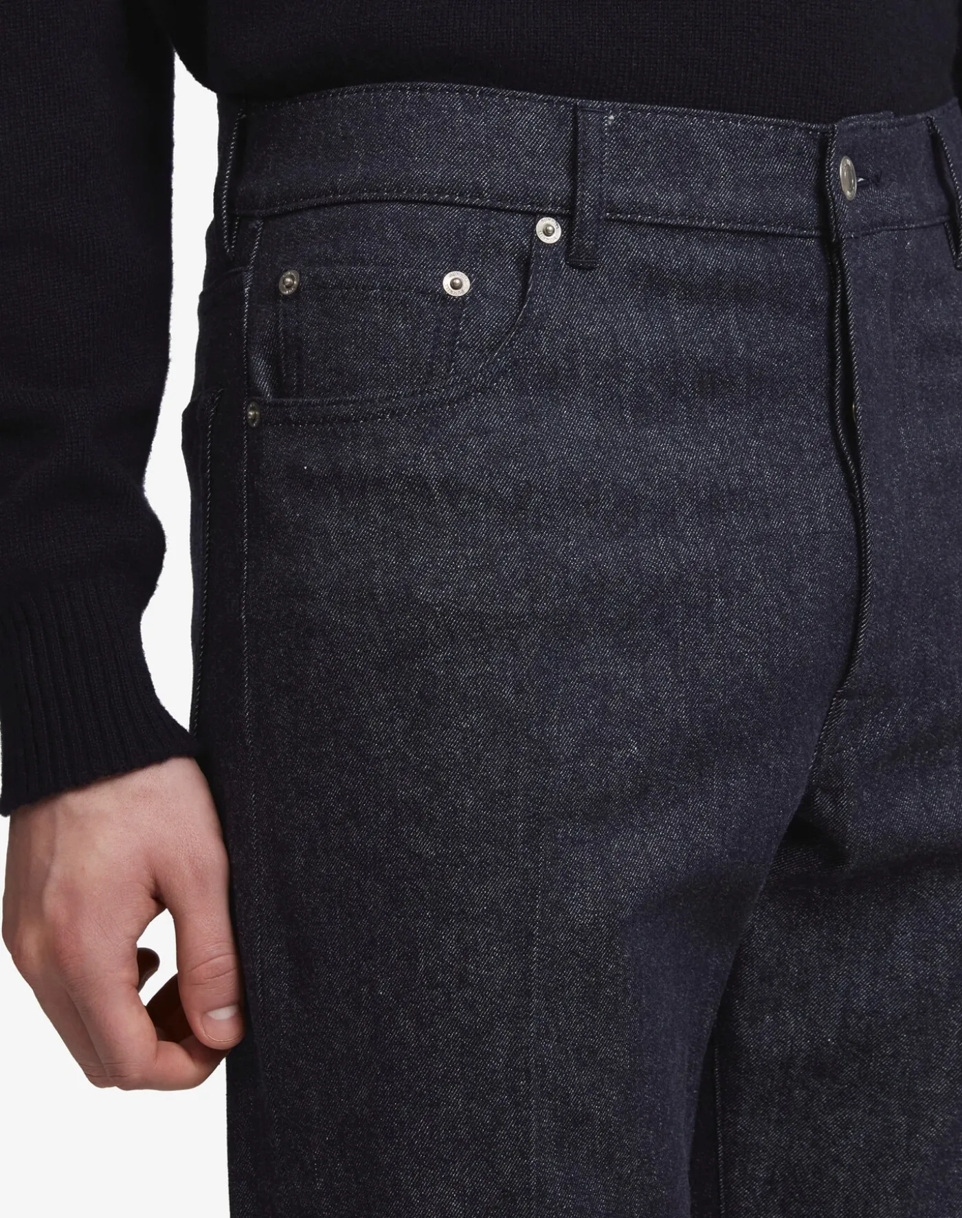 Wool Cotton Denim Straight Leg 5 Pocket Trousers