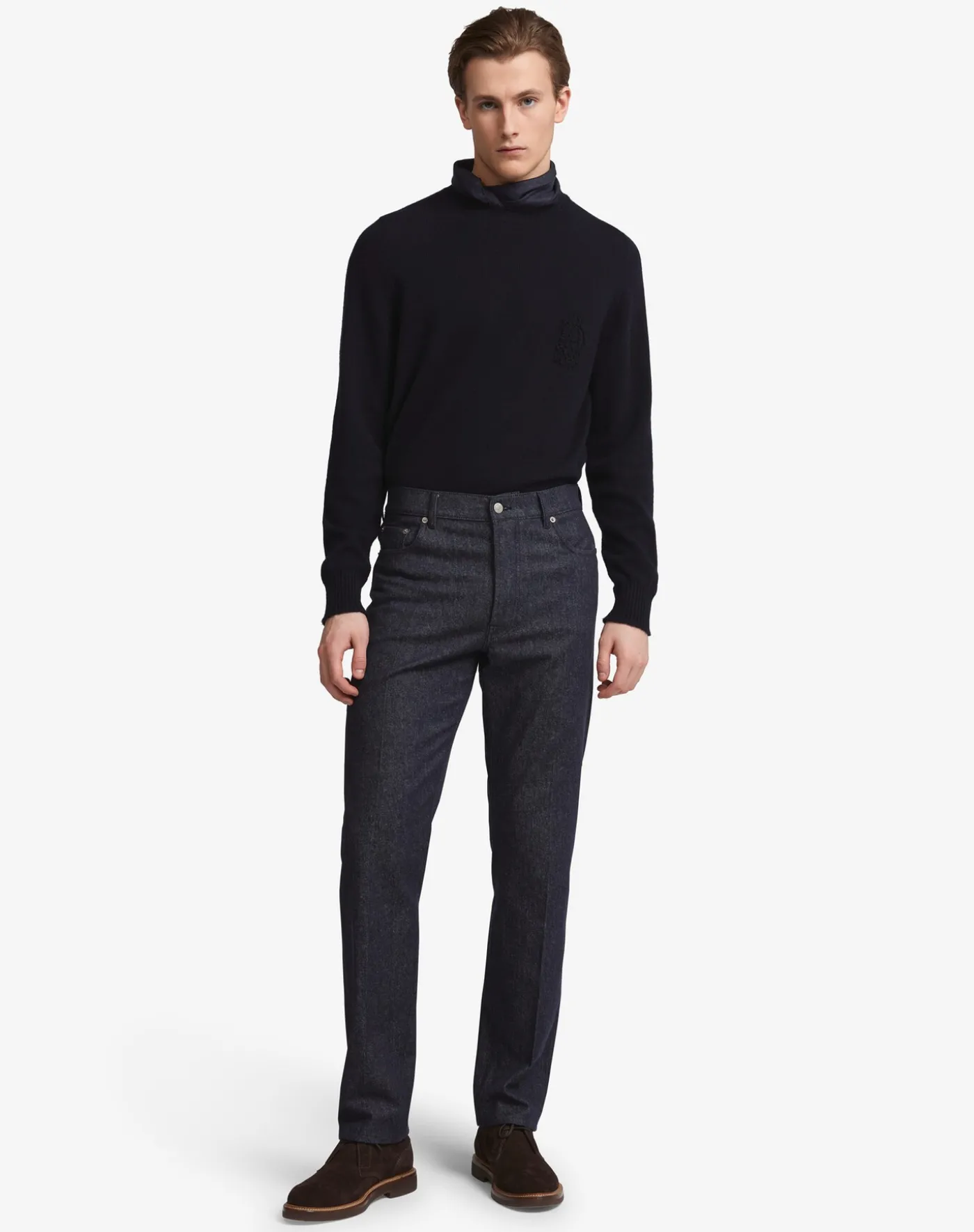 Wool Cotton Denim Straight Leg 5 Pocket Trousers