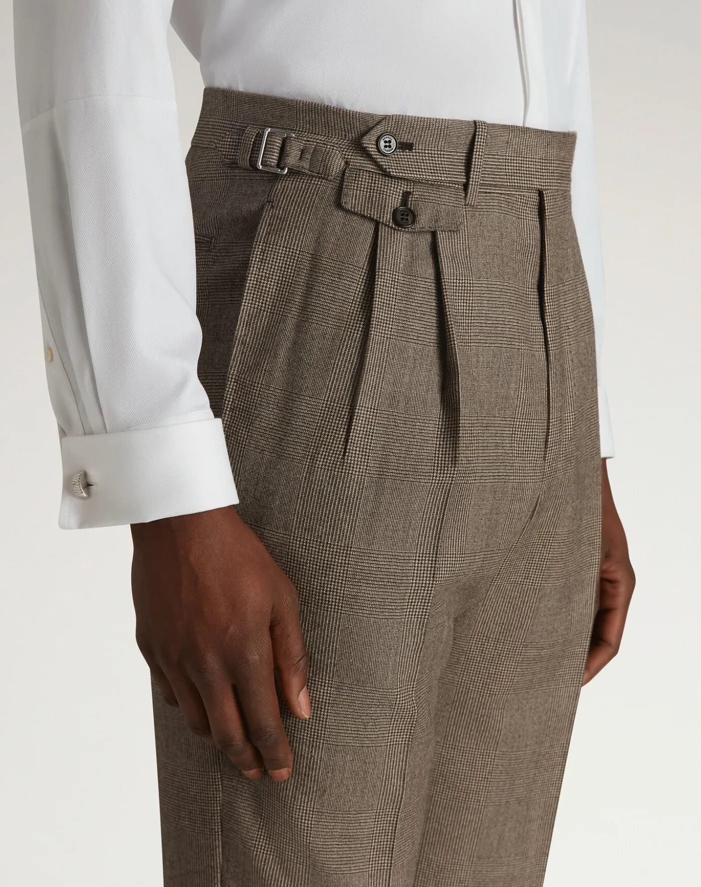 Wool Glen Check Double Pleated Trousers