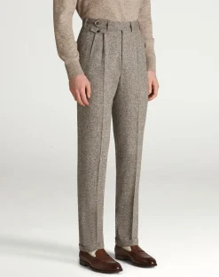 Wool Tweed Donegal Double Pleated Travel Trousers