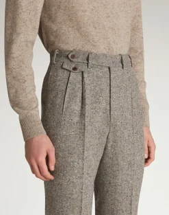 Wool Tweed Donegal Double Pleated Travel Trousers