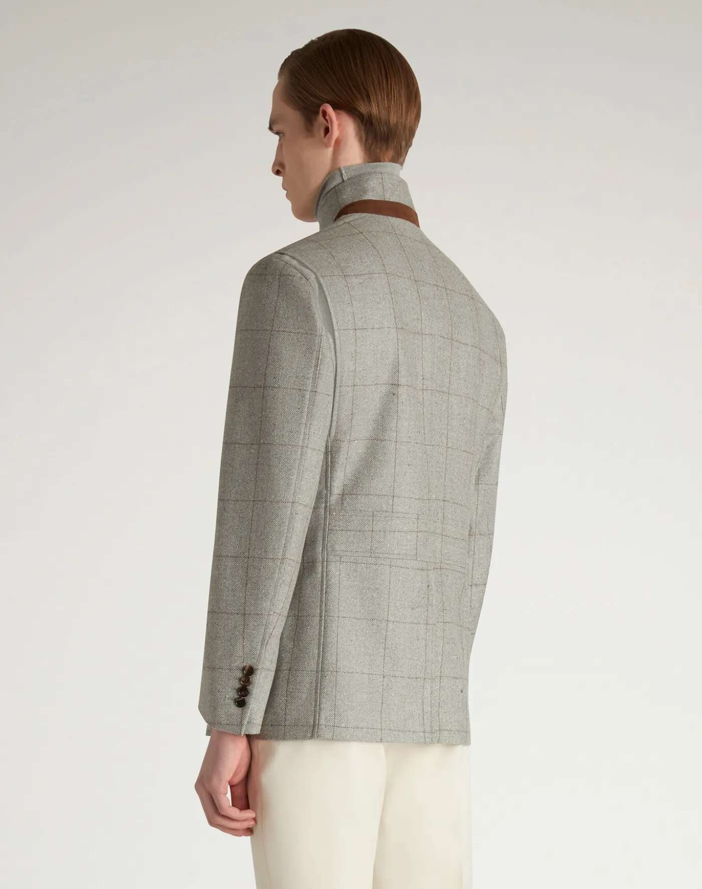 Wool Wool Silk Herringbone With Windowpane Check Bourdon Jacket