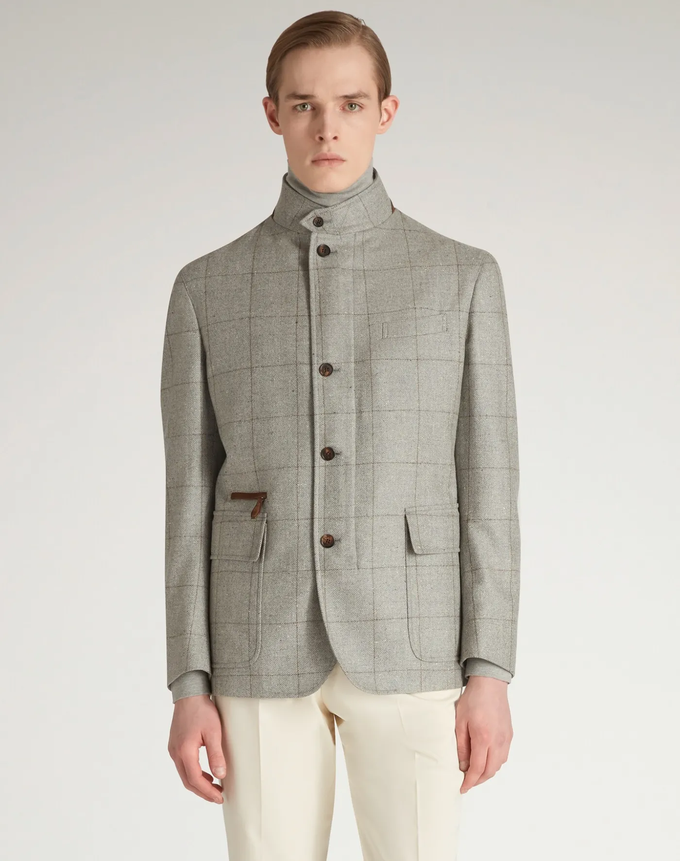 Wool Wool Silk Herringbone With Windowpane Check Bourdon Jacket