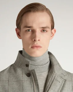 Wool Wool Silk Herringbone With Windowpane Check Bourdon Jacket