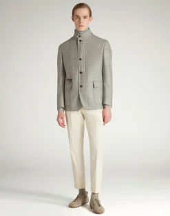 Wool Wool Silk Herringbone With Windowpane Check Bourdon Jacket